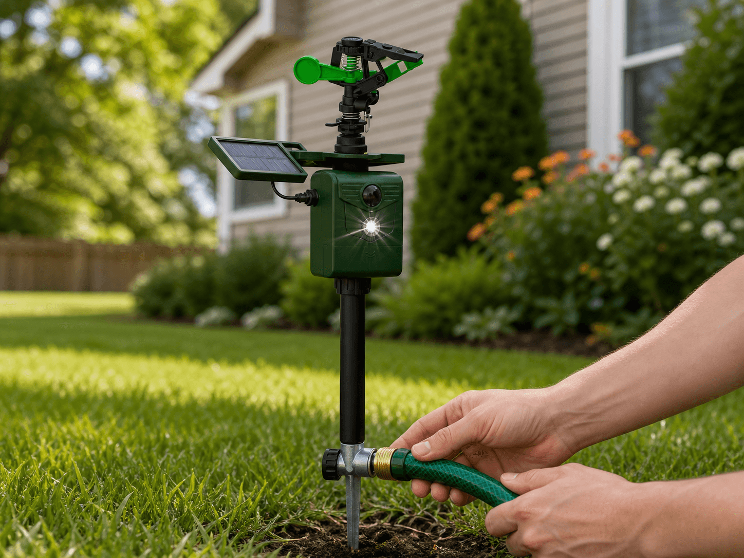 Connecting a garden hose to the sprinkler deterrent