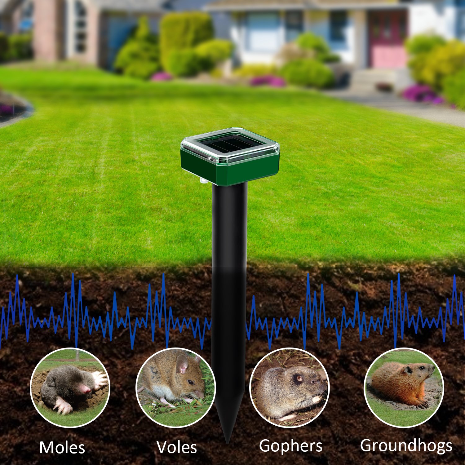 Remove Pests From Garden Set of Two Solar Mole Repellers 