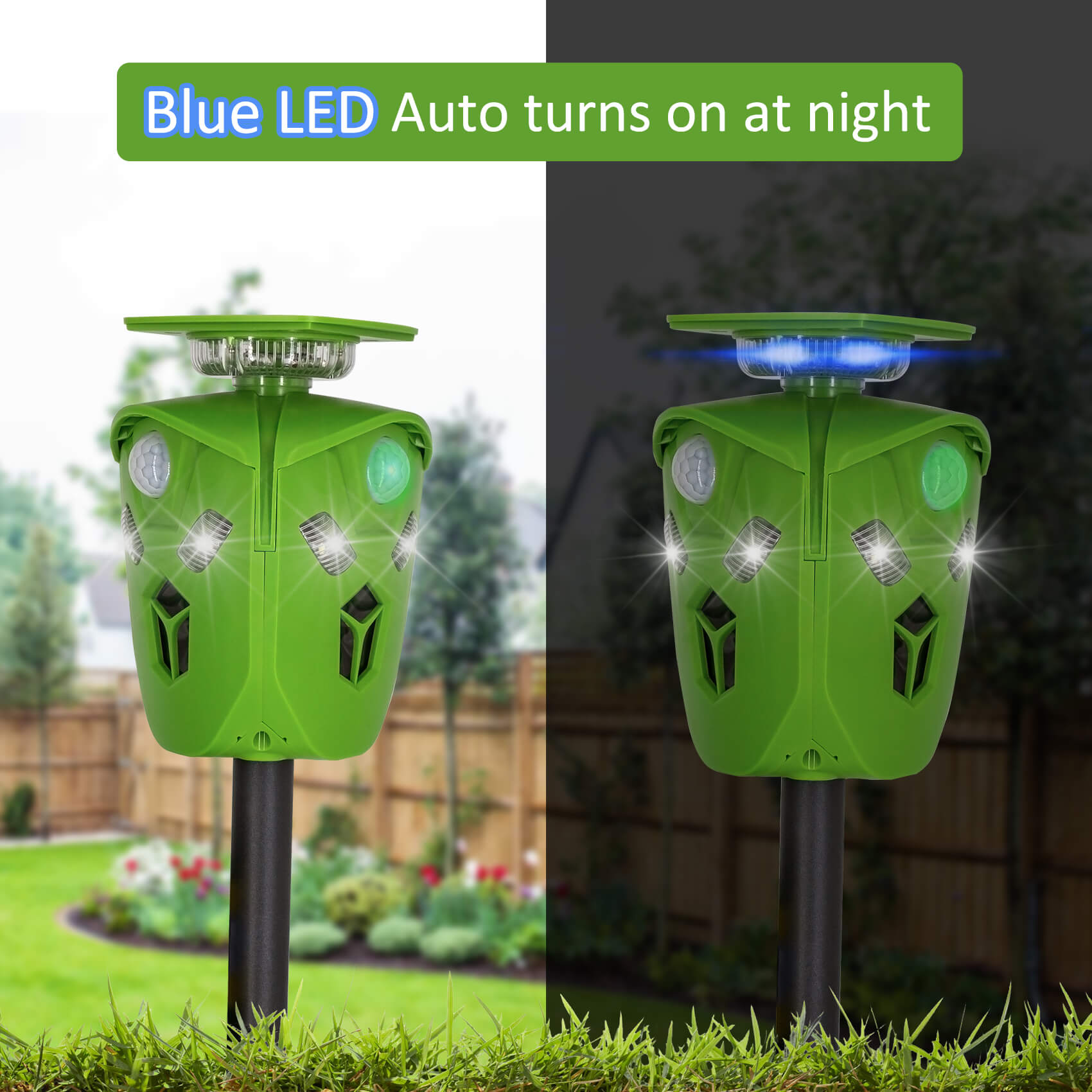 Animal Repeller Solar Powered Alarm Drive Ultrasound LED For Outdoor Lawn Garden 