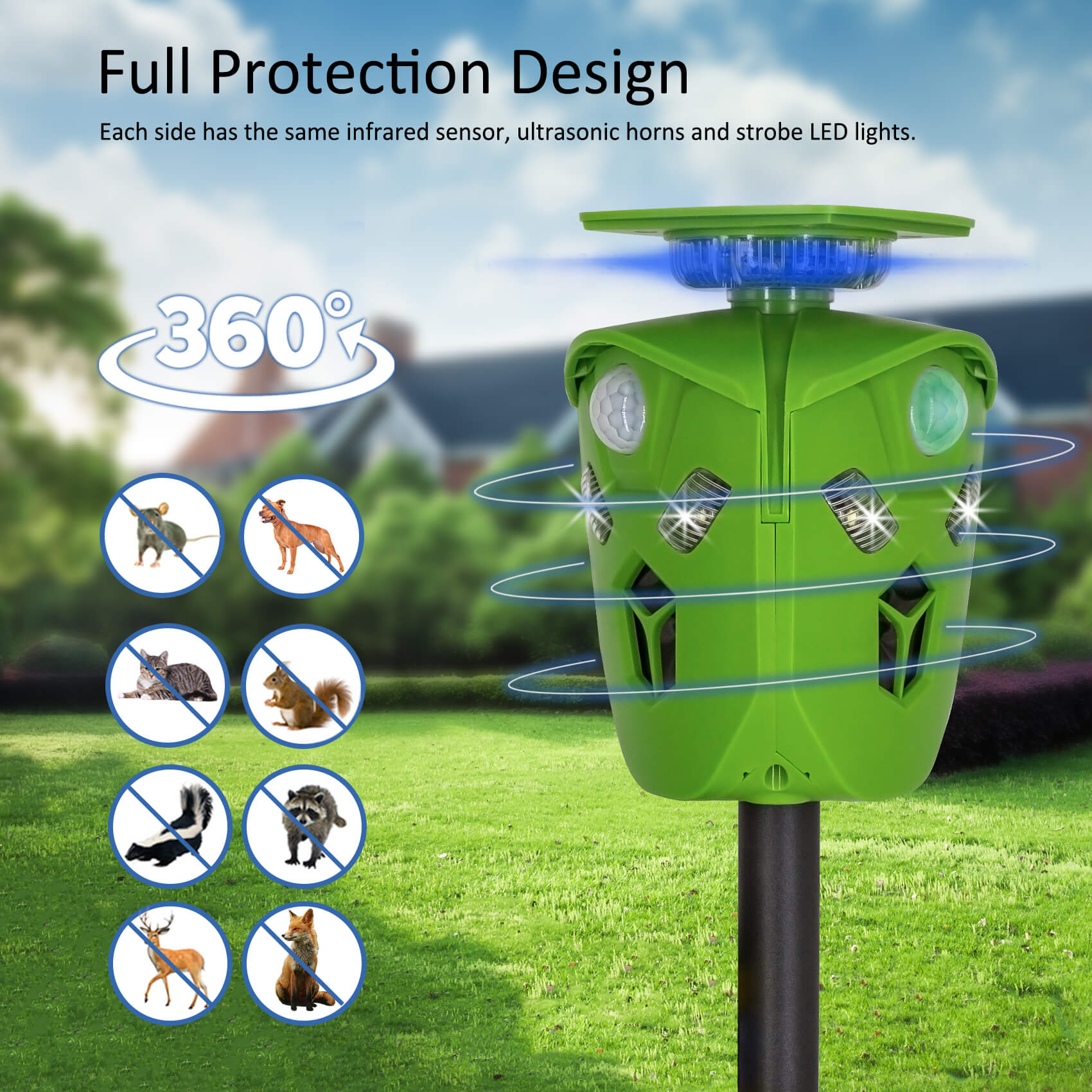 Yard Solar Power Outdoor DogCat Garden Pest Repeller Animal Ultrasonic Repellent 