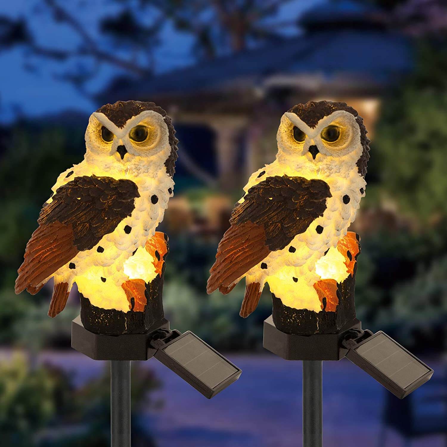 White N#S7 Solar Power LED Owl Lawn Light Waterproof Garden Landscape Lamp 