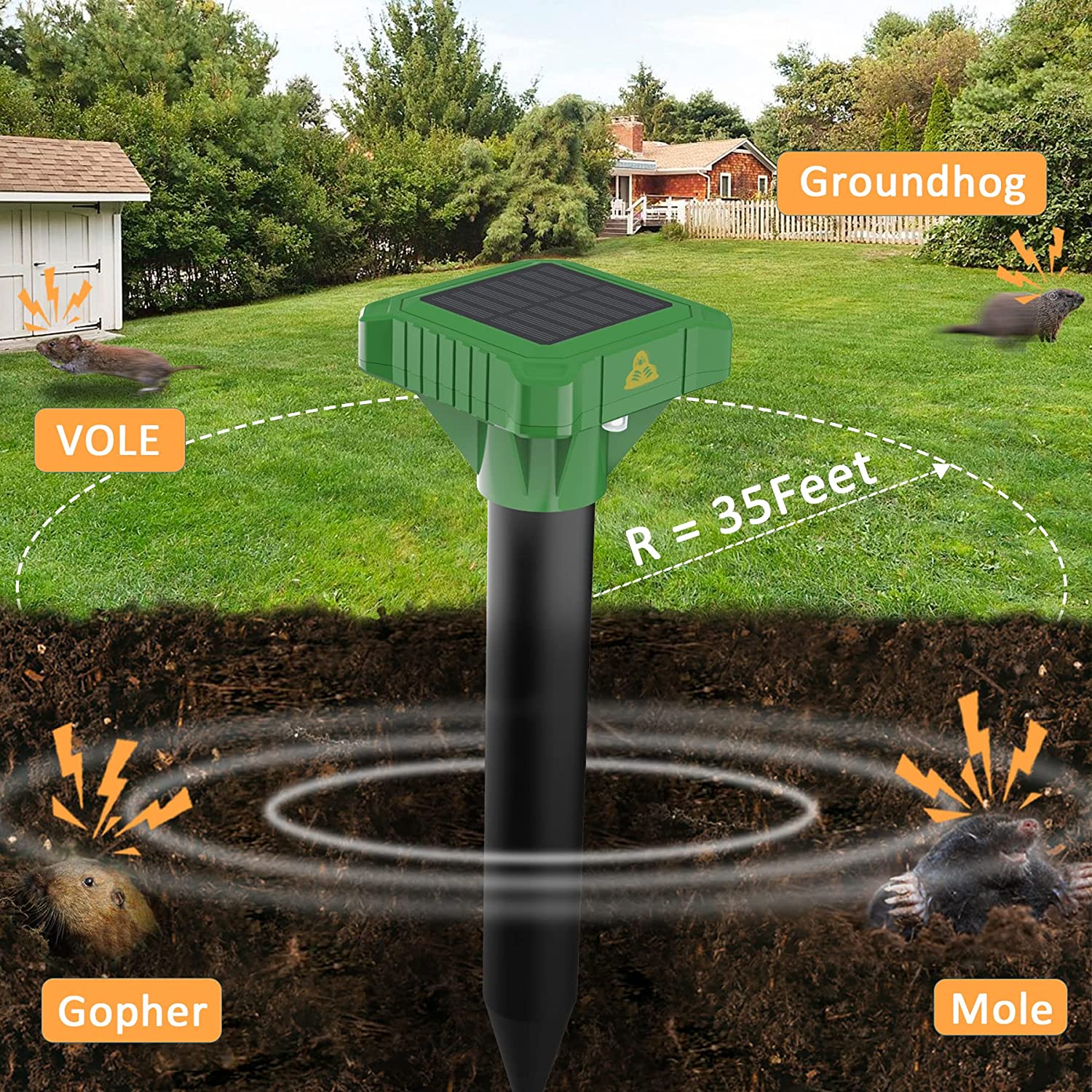 Remove Pests From Garden Set of Two Solar Mole Repellers 