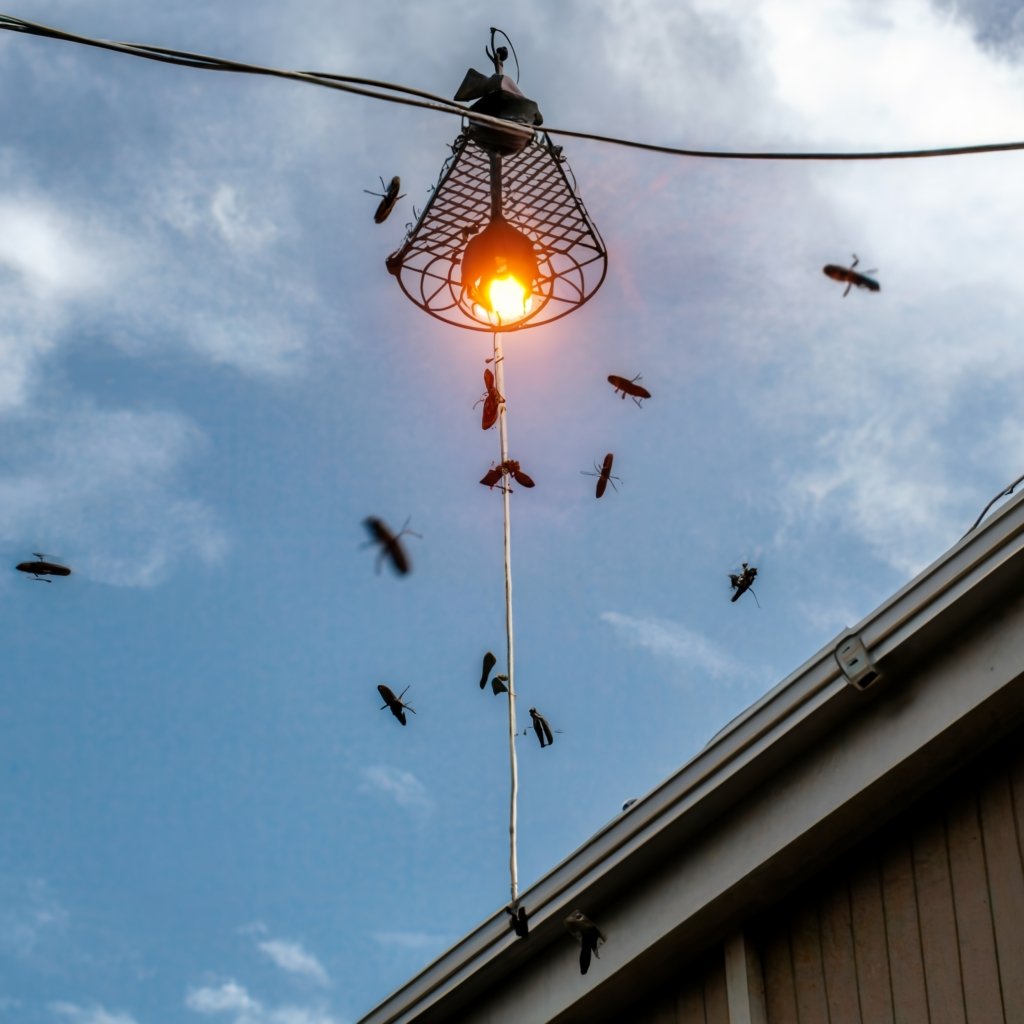 A bug zapper hung high (1)