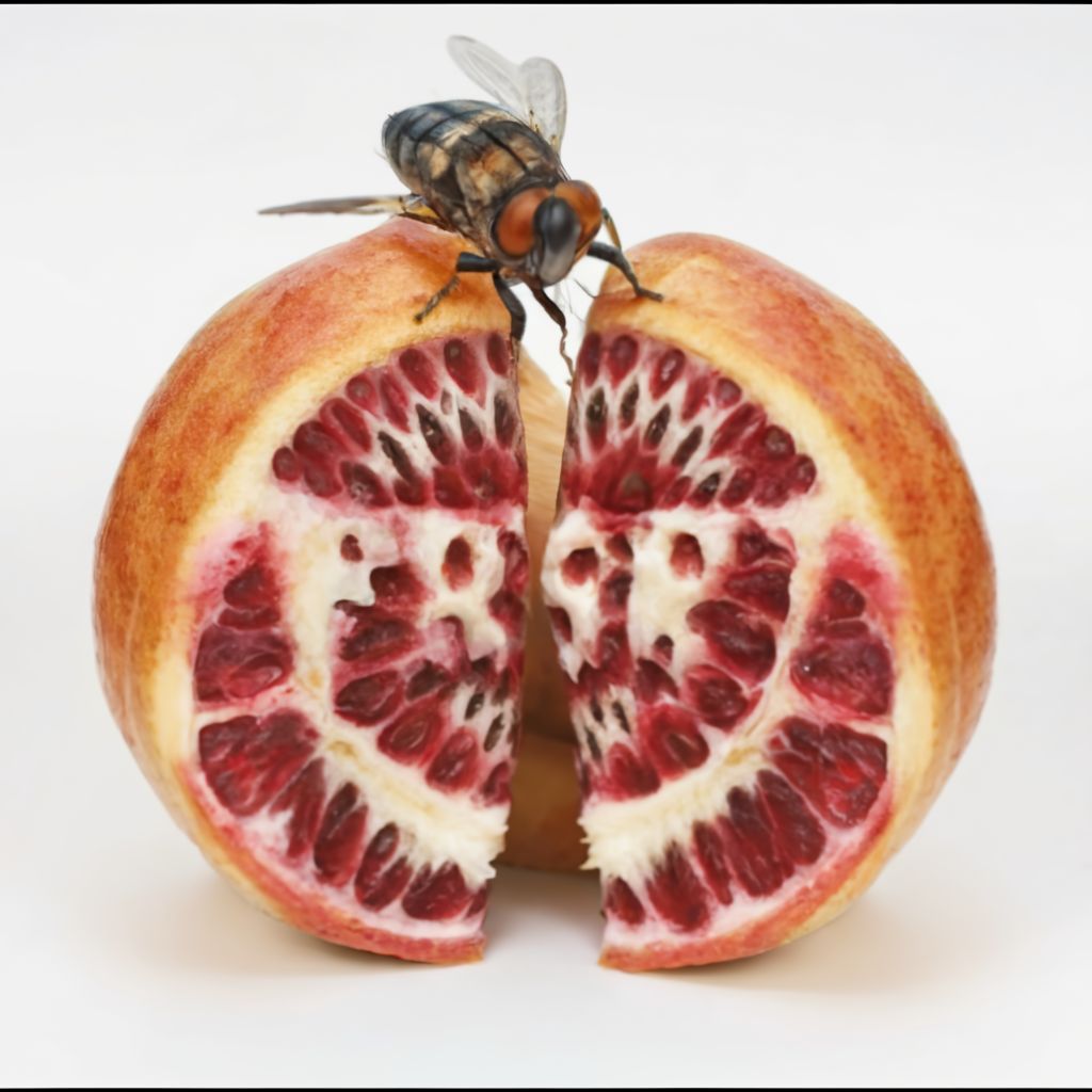 Fruit flies on fruit typography