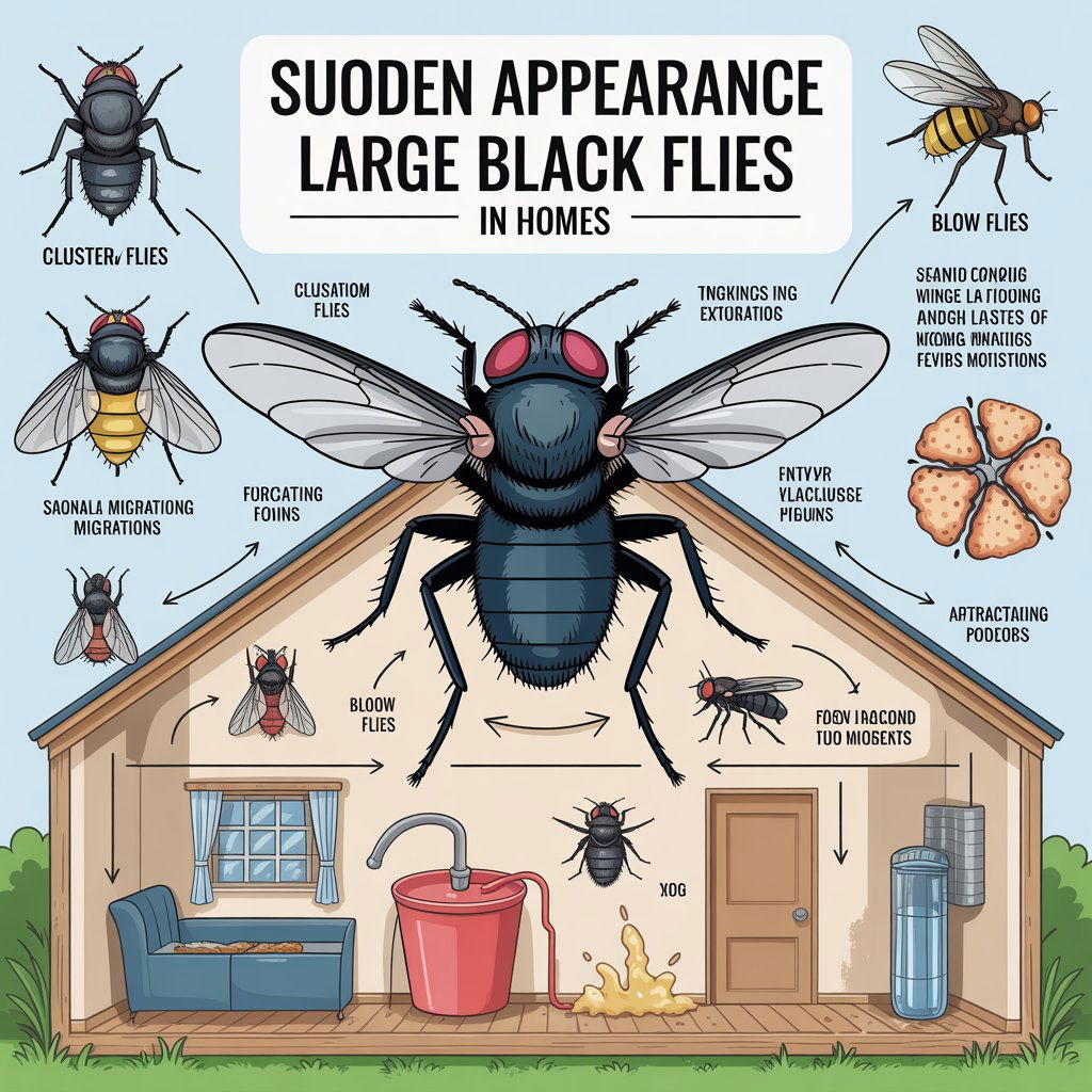 Why have large black flies suddenly appeared in my house